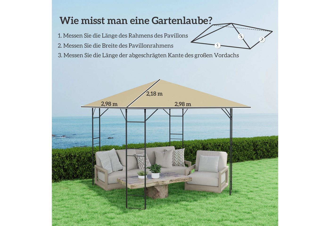 Outsunny Pavillon-Ersatzdach Ersatzdach für Pavillon 3x3 m UPF30+ Gartenpavillon Ersatzteile, 370 g/m², 298 x 298 cm (wasserabweisend Pavillondach, Ersatzbezug), aus Oxford-Stoff, 370 g,m², Beige Bild 4