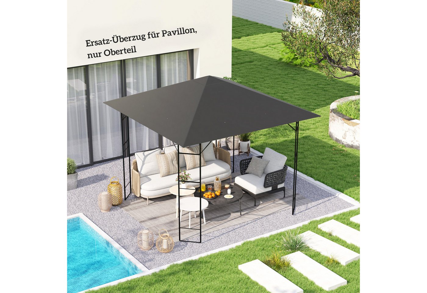 Outsunny Pavillon-Ersatzdach Ersatzdach für Pavillon 3x3 m UPF30+ Gartenpavillon Ersatzteile, 370 g/m², 298.0 x 298.0 cm (wasserabweisend Pavillondach, Ersatzbezug), aus Oxford-Stoff, 370 g,m², Grau