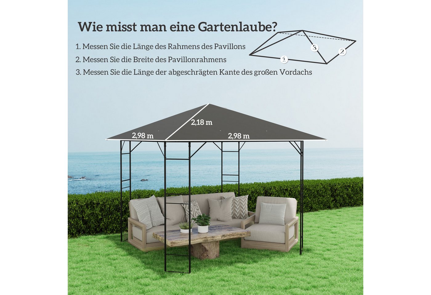 Outsunny Pavillon-Ersatzdach Ersatzdach für Pavillon 3x3 m UPF30+ Gartenpavillon Ersatzteile, 370 g/m², 298.0 x 298.0 cm (wasserabweisend Pavillondach, Ersatzbezug), aus Oxford-Stoff, 370 g,m², Grau Bild 2