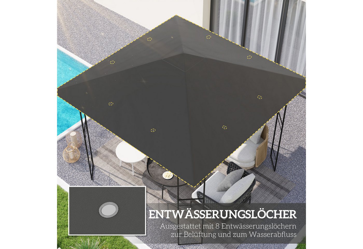 Outsunny Pavillon-Ersatzdach Ersatzdach für Pavillon 3x3 m UPF30+ Gartenpavillon Ersatzteile, 370 g/m², 298.0 x 298.0 cm (wasserabweisend Pavillondach, Ersatzbezug), aus Oxford-Stoff, 370 g,m², Grau Bild 5