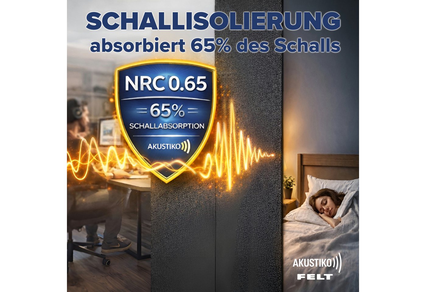 AKUSTIKO Schallschutzpaneel, (Selbstklebend 120x60cm - 2 Stück Beige Akustik Wandpaneele Schallschutz & Raumakustik Panels Filz 9mm Hexim Decken- & Wandverkleidung Schall Platte (1.44m) Bild 3