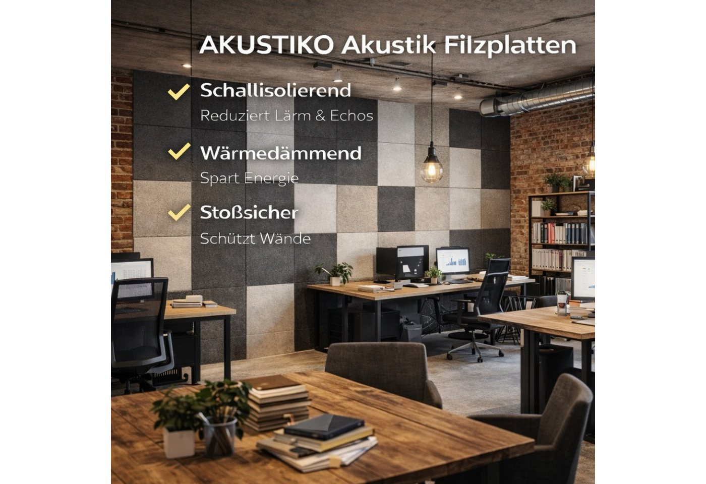 AKUSTIKO Schallschutzpaneel, (Selbstklebend 120x60cm - 2 Stück Beige Akustik Wandpaneele Schallschutz & Raumakustik Panels Filz 9mm Hexim Decken- & Wandverkleidung Schall Platte (1.44m) Bild 5
