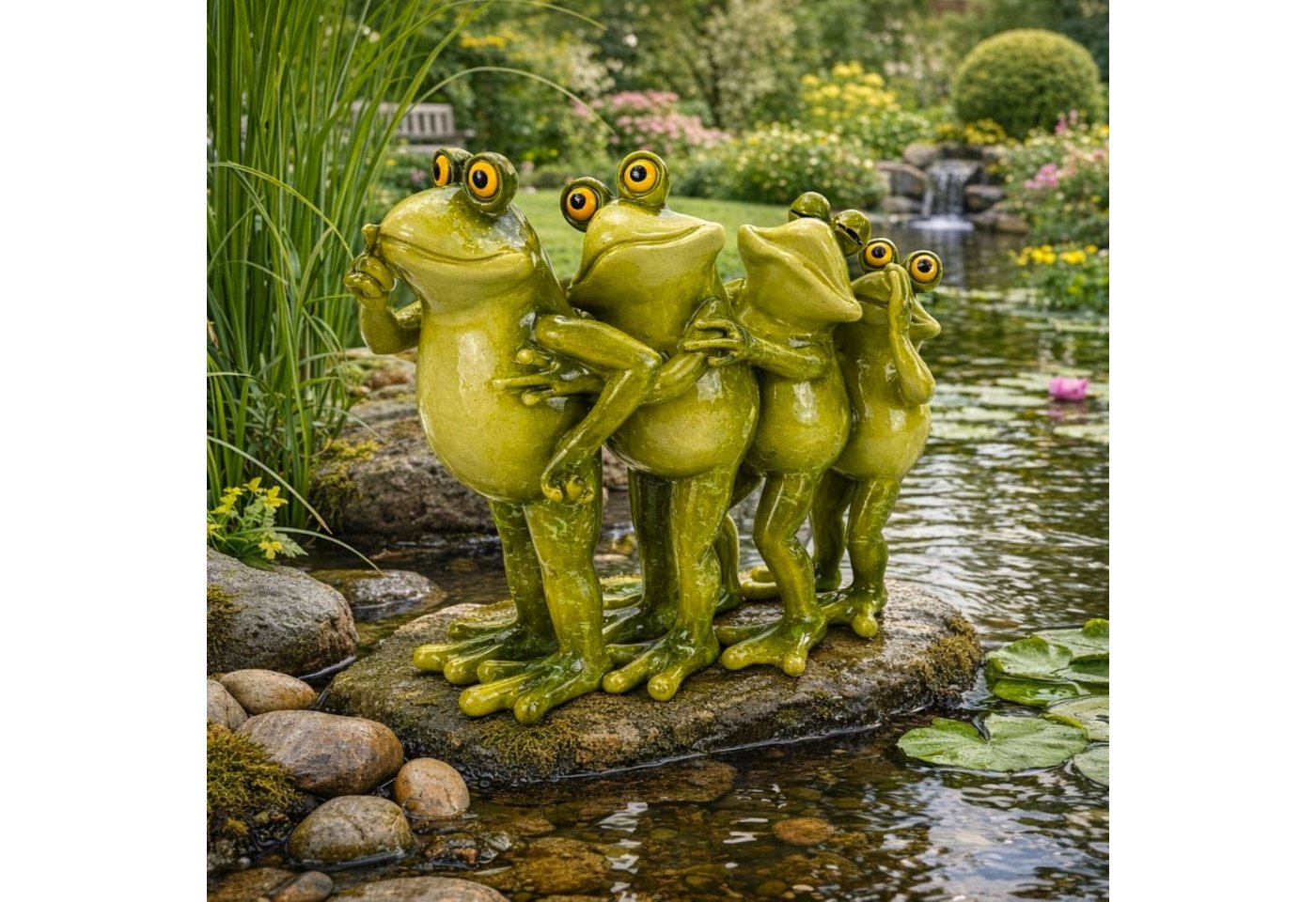 Online-Fuchs Gartenfigur lustige Frosch Polonaise für außen - Teichdeko Figuren - wetterfest, mit glänzendem Glossy-Look - 21 oder 33 cm lang