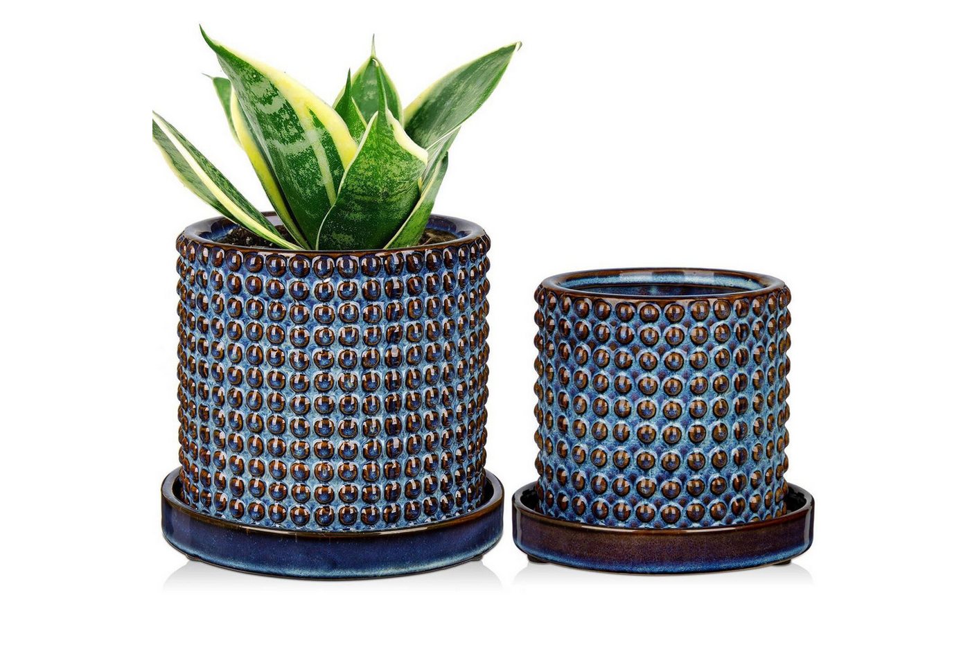 LuxusKollektion Blumentopf Blumentopf Keramik 2er 15cm 11cm Abflussloch Perlen Blau Blau-2 Bild 2