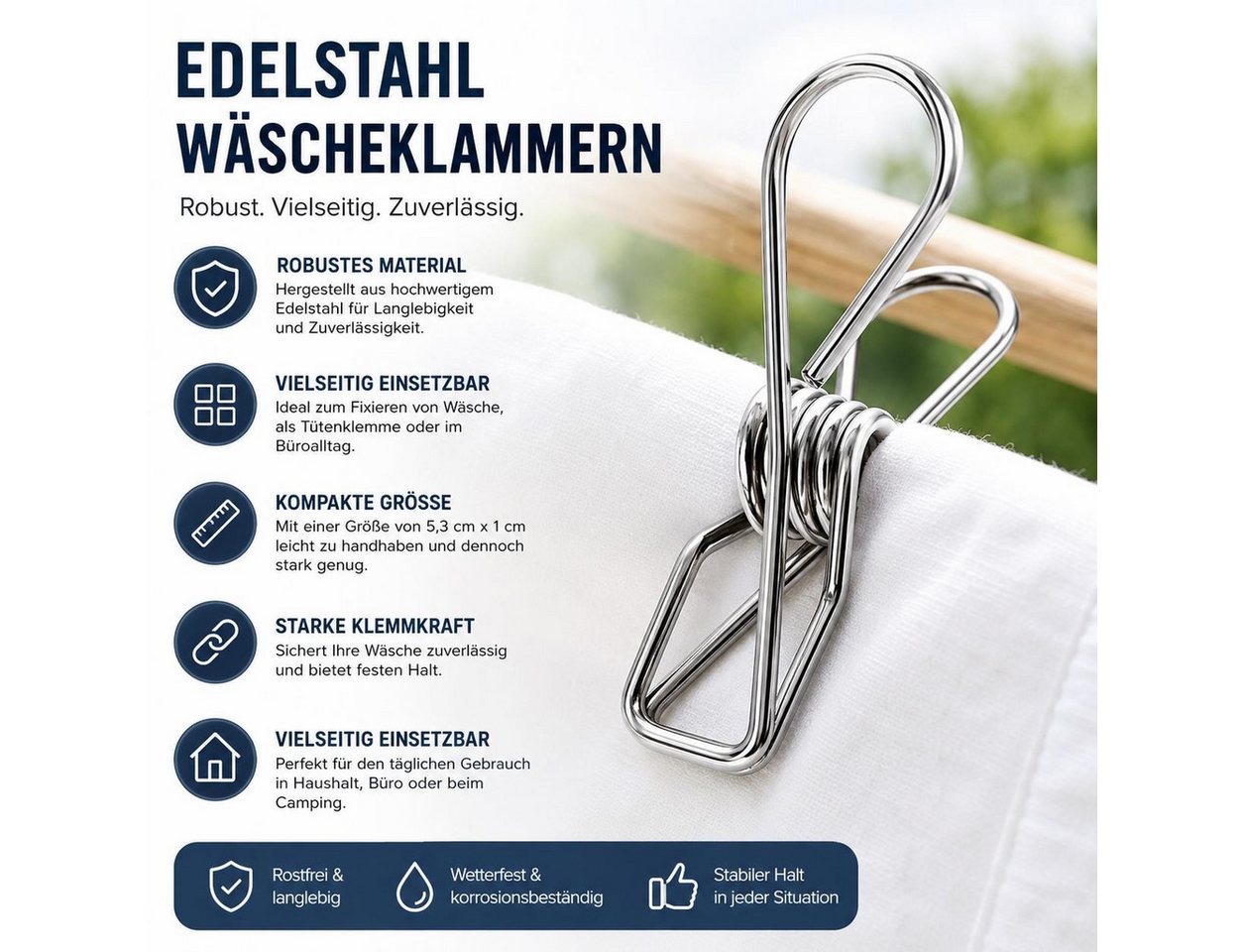 BAYLI Wäscheklammern 20 Stück Metall Wäscheklammern aus Edelstahl – Starke Universalklammer Bild 4