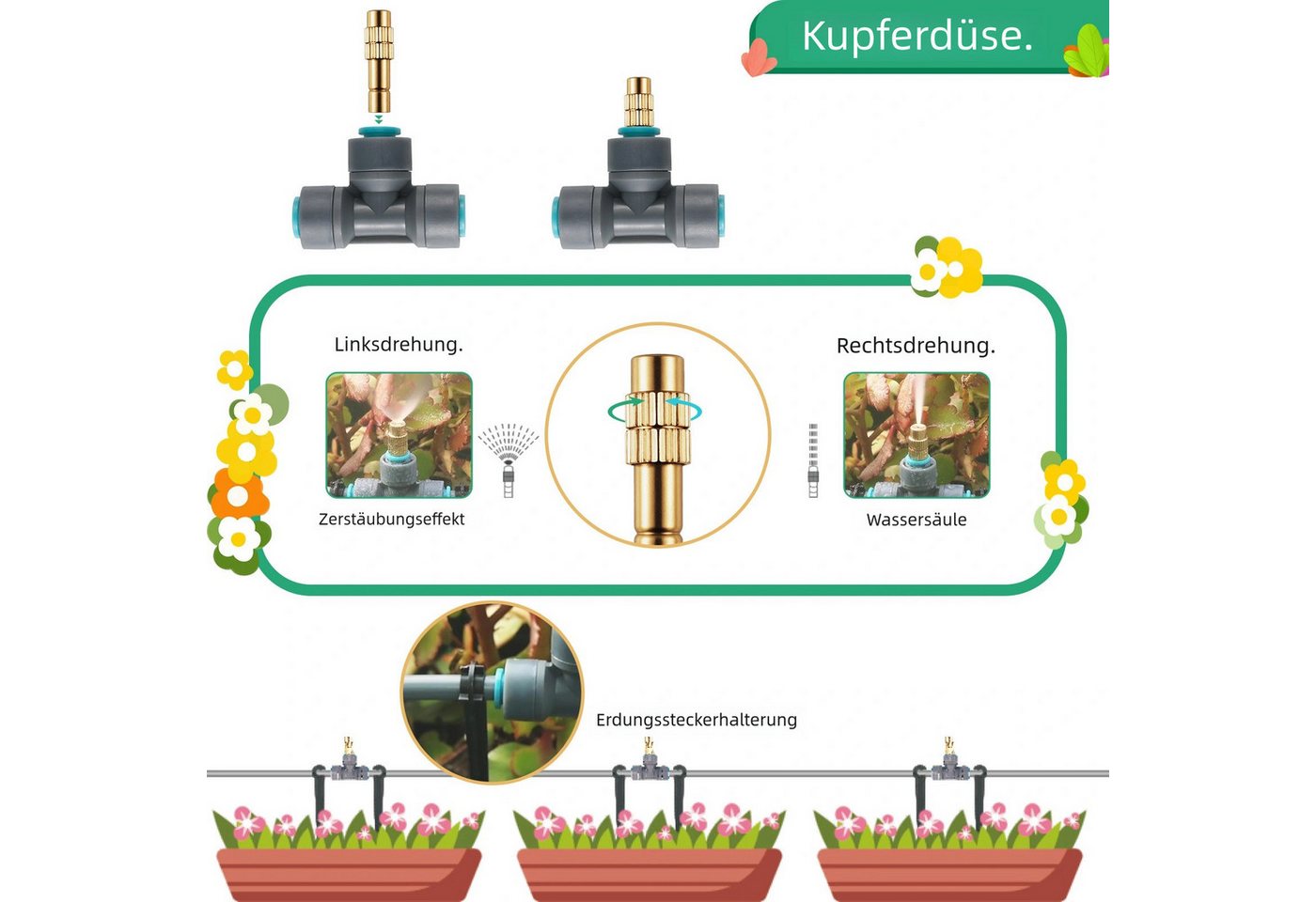 TLGREEN Bewässerungssystem 360° flexibel einstellbar Gartenbewässerungssystem, (20M Bewässerungsrohre Bewässerungssets, Quick-connect DIY Micro Drip System Bewässerung Kit,Misting System), für Garten Pflanzen, Landschaft, and Gewächshaus Bild 3