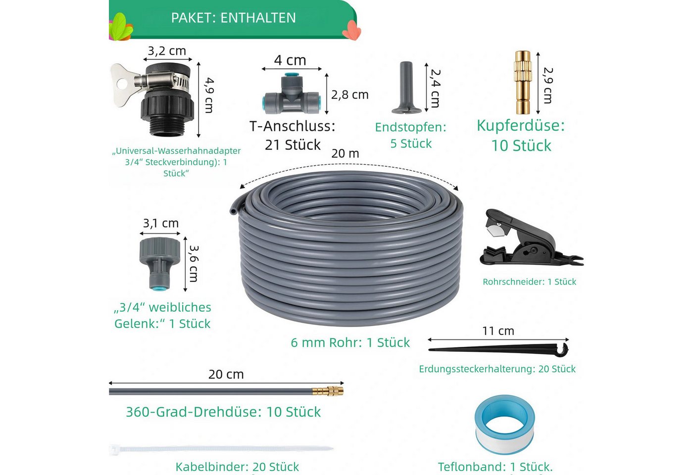 TLGREEN Bewässerungssystem 360° flexibel einstellbar Gartenbewässerungssystem, (20M Bewässerungsrohre Bewässerungssets, Quick-connect DIY Micro Drip System Bewässerung Kit,Misting System), für Garten Pflanzen, Landschaft, and Gewächshaus Bild 4