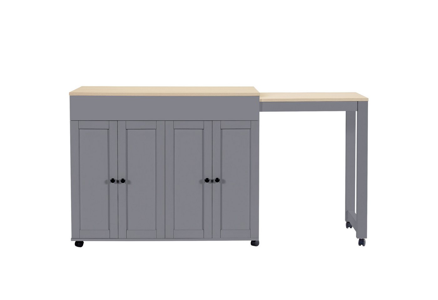 i@home Kücheninsel Ausziehbarer Bartisch, (118–180cm, mit elegantem konkavem Türdesign), Platzsparende bewegliche Kücheninsel mit ausziehbarer Arbeitsfläche Bild 3