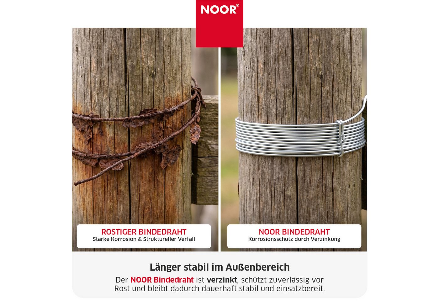 NOOR Bindedraht Spanndraht - Pflanzenfixierung/Zaunbefestigung - verschiedene Längen, Witterungsbeständiger Befestigungsdraht - vielseitig einsetzbar