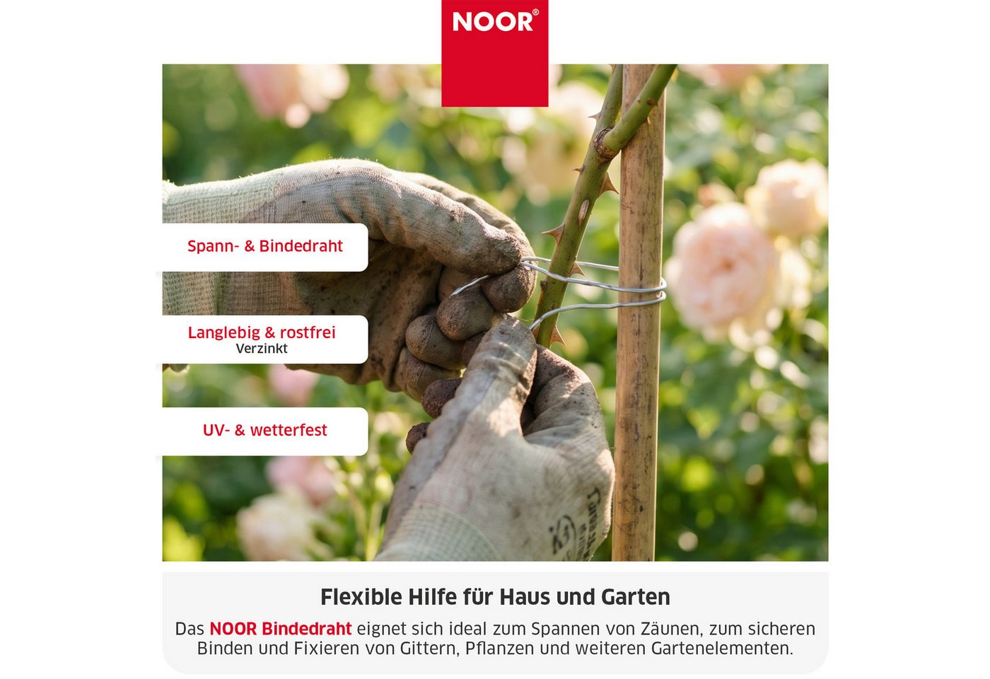 NOOR Bindedraht Spanndraht - Pflanzenfixierung/Zaunbefestigung - verschiedene Längen, Witterungsbeständiger Befestigungsdraht - vielseitig einsetzbar Bild 3