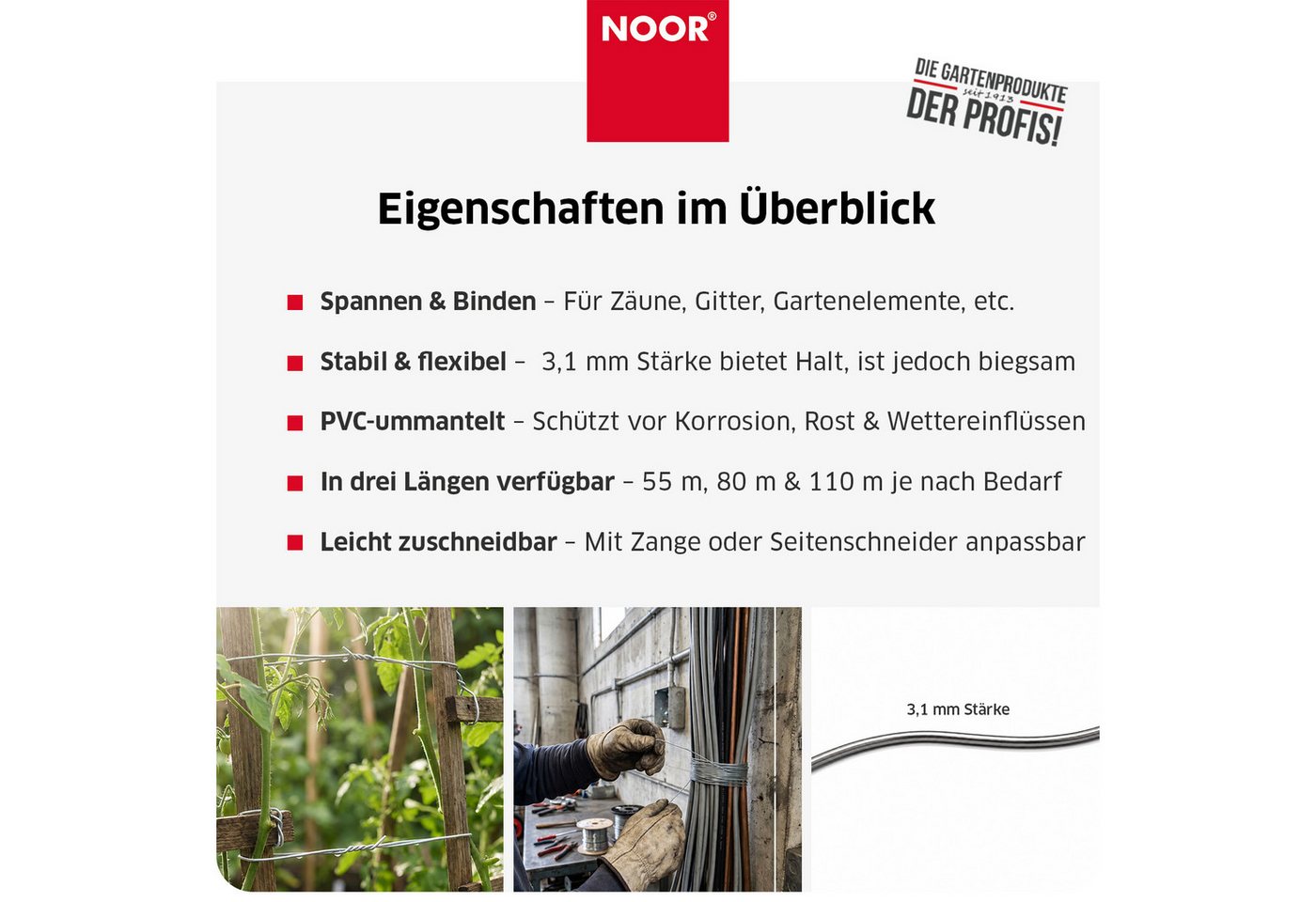 NOOR Bindedraht Spanndraht - Pflanzenfixierung/Zaunbefestigung - verschiedene Längen, Witterungsbeständiger Befestigungsdraht - vielseitig einsetzbar Bild 5