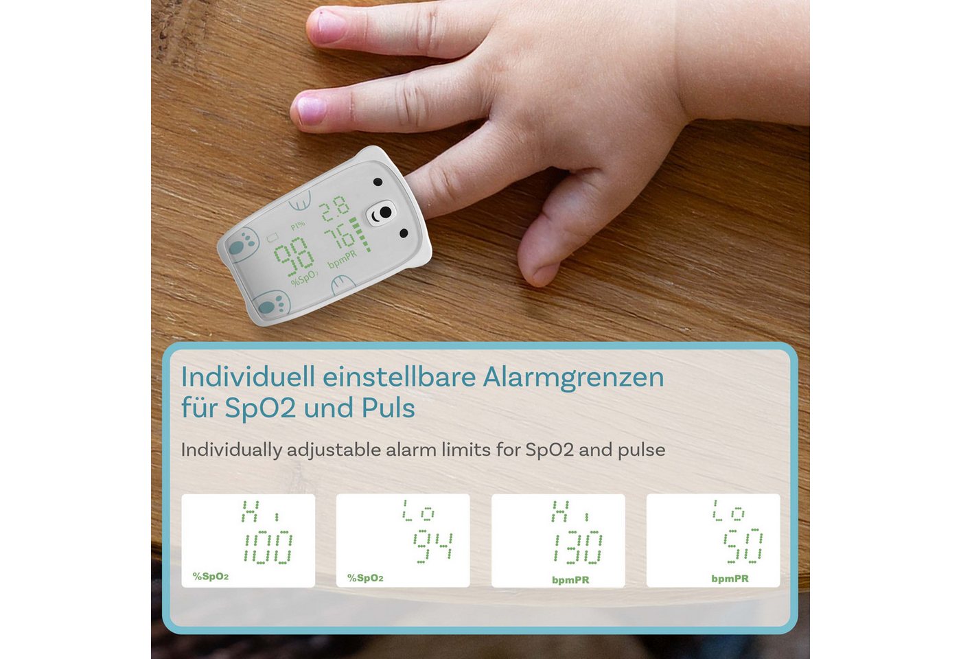 pulox Pulsoximeter PO-235 - Fingeroximeter für Kinder mit Alarm - Weiß Bild 3