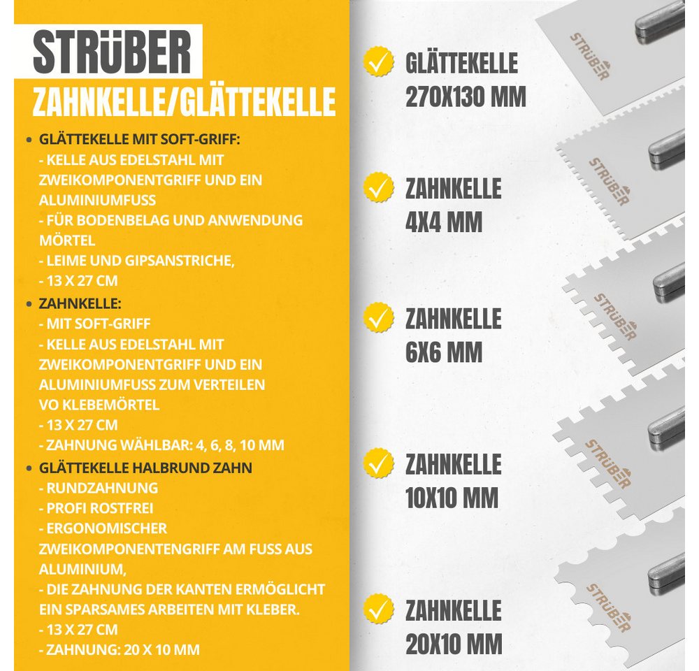 STRÜBER Zahnkelle STRÜBER Glättekelle / Zahnkelle mit Softgriff - 270x130 - Edelstahl