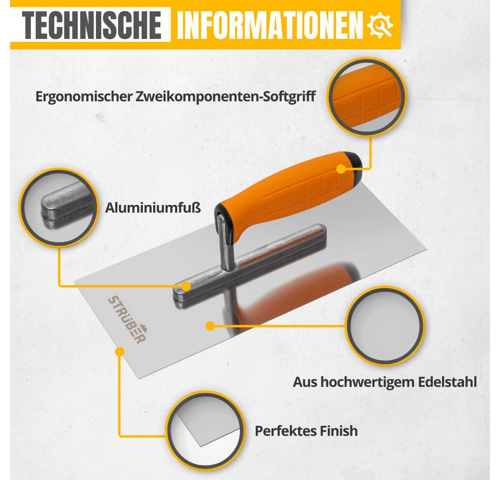 STRÜBER Zahnkelle STRÜBER Glättekelle / Zahnkelle mit Softgriff - 270x130 - Edelstahl Bild 4