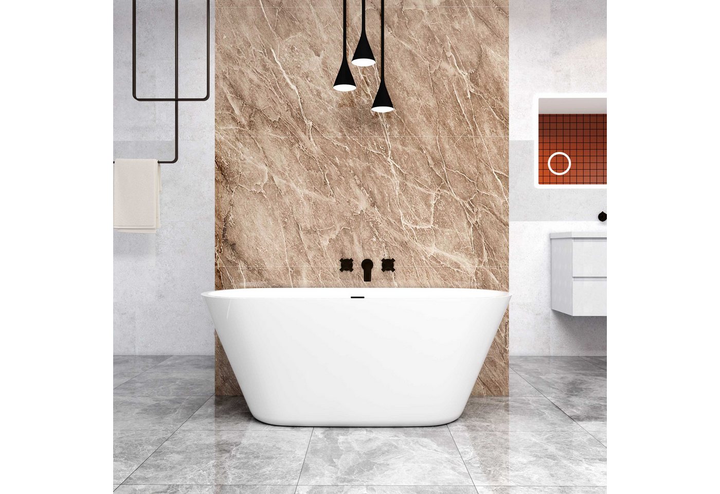 duschspa Badewanne Oval Freistehende Badewanne, weiß, Acrylbadewanne 150x80, (Set)