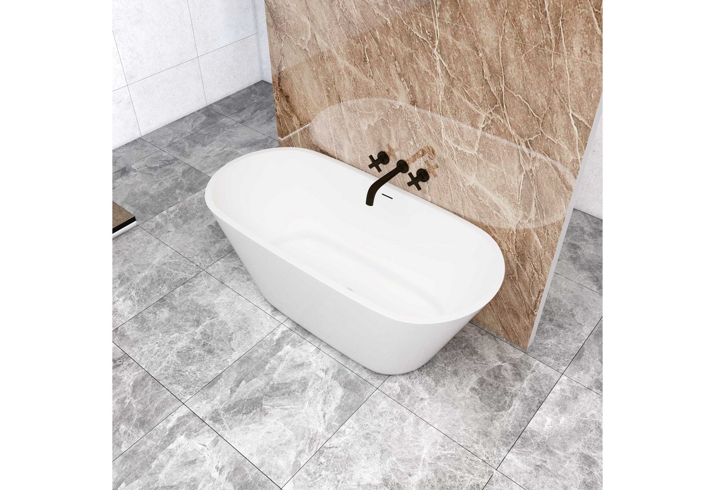 duschspa Badewanne Oval Freistehende Badewanne, weiß, Acrylbadewanne 150x80, (Set) Bild 3