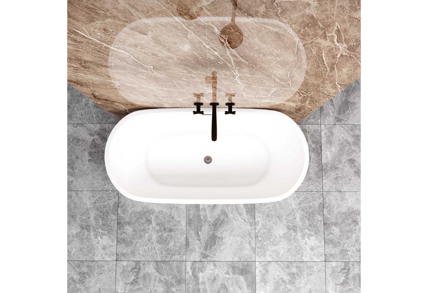 duschspa Badewanne Oval Freistehende Badewanne, weiß, Acrylbadewanne 150x80, (Set) Bild 4