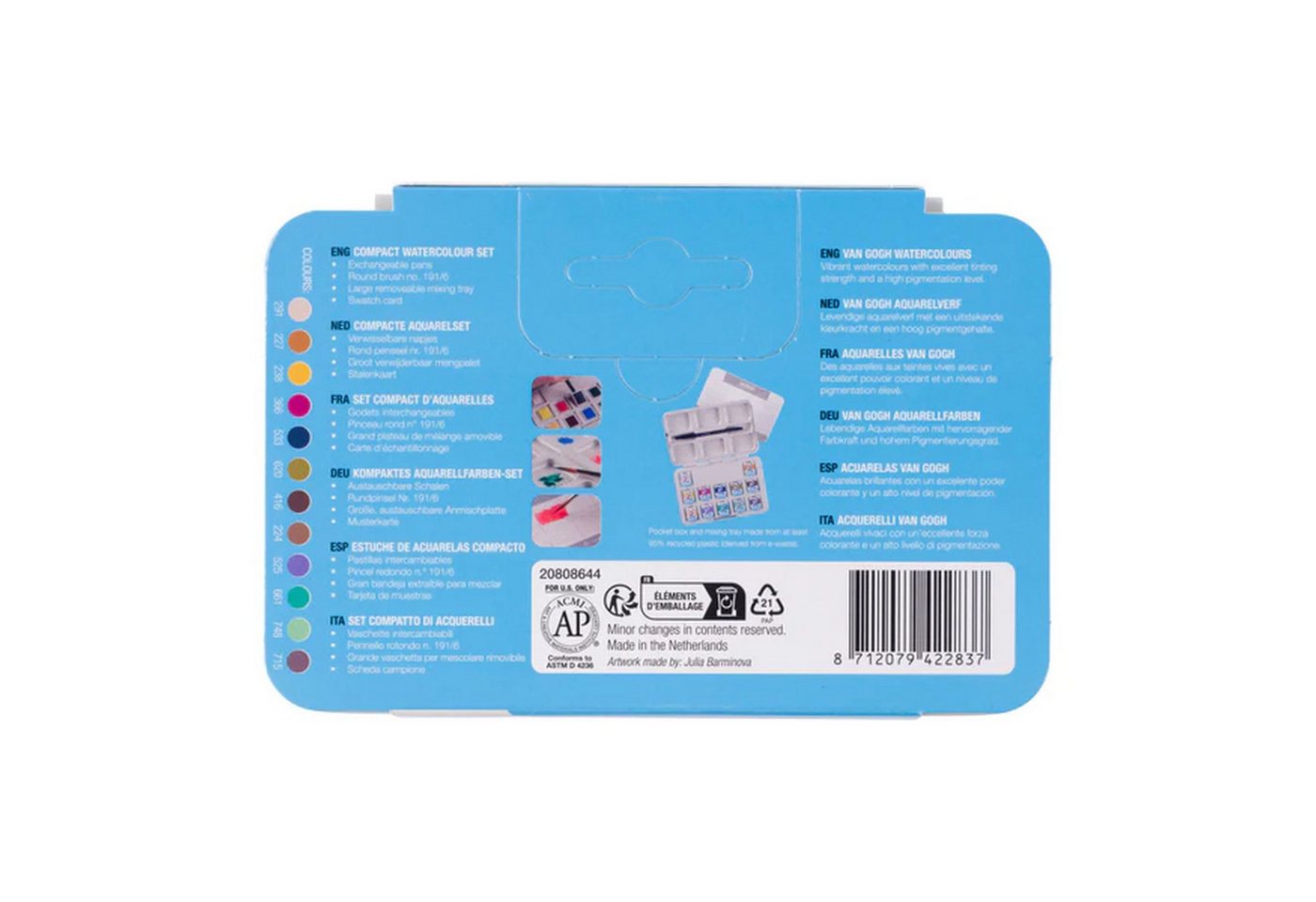 van Gogh Aquarellfarbe Pocket Box Aquarellfarbkasten mit 12 Farben in halbe Näpfchen, Muted Colours - Gedeckte Farben Bild 3