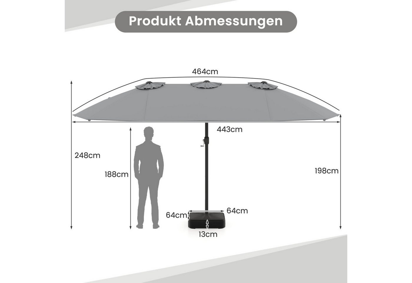 KOMFOTTEU Sonnenschirm, Gartenschirm Doppelsonnenschirm mit Ständer Bild 2