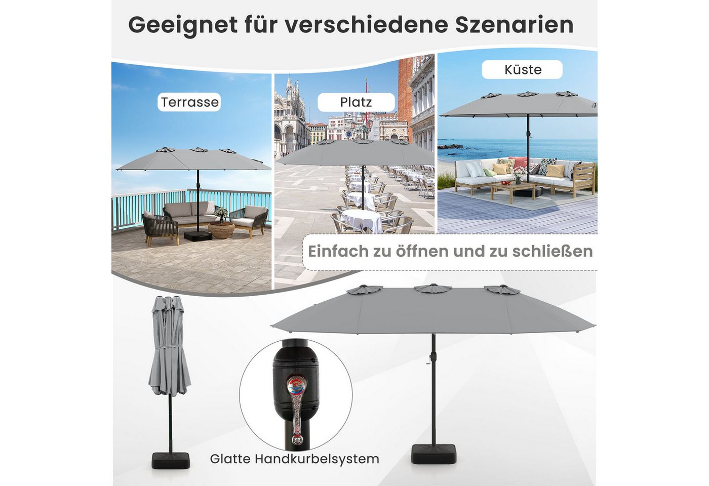 KOMFOTTEU Sonnenschirm, Gartenschirm Doppelsonnenschirm mit Ständer Bild 3