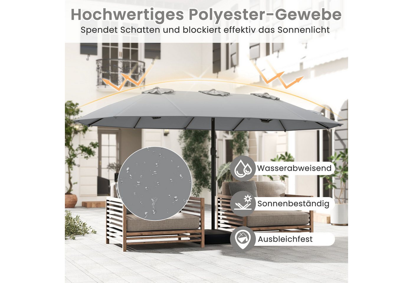 KOMFOTTEU Sonnenschirm, Gartenschirm Doppelsonnenschirm mit Ständer Bild 5