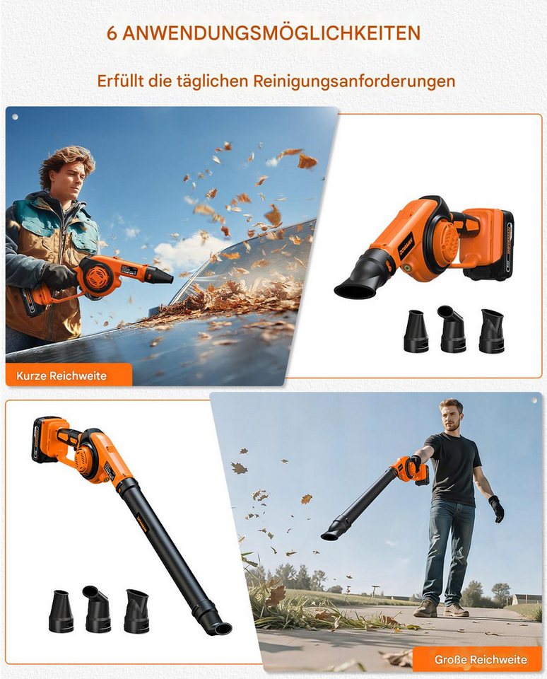 DOVAMAN Akku-Laubbläser 3-in-1, 20V, 288 km/h, 3 Stufen, nur 800 g, inkl. Akku, Ladegerät & 3 Düsen