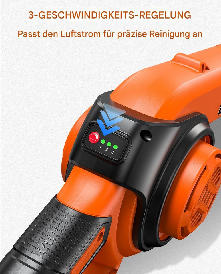 DOVAMAN Akku-Laubbläser 3-in-1, 20V, 288 km/h, 3 Stufen, nur 800 g, inkl. Akku, Ladegerät & 3 Düsen Bild 3