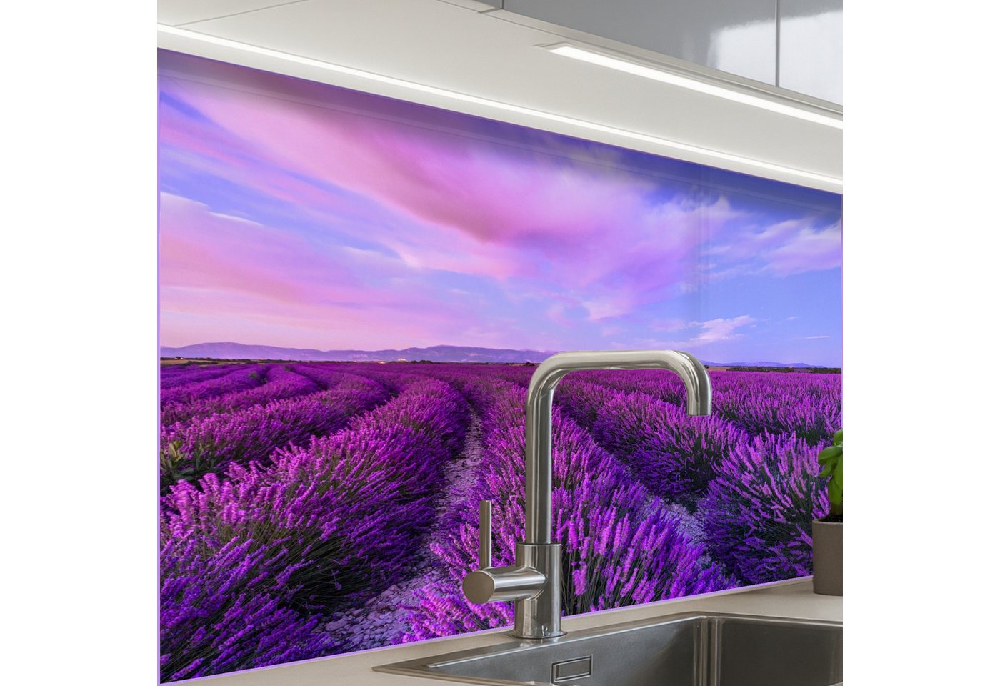 KitchenYeah Küchenrückwand Muster selbstklebend (keine Folie) Lavendel - Lila - Blumen - Natur, (1-tlg), Spritzschutz, Küche, Rückwand, Küchenwand, Küchenfront, 30x20 cm