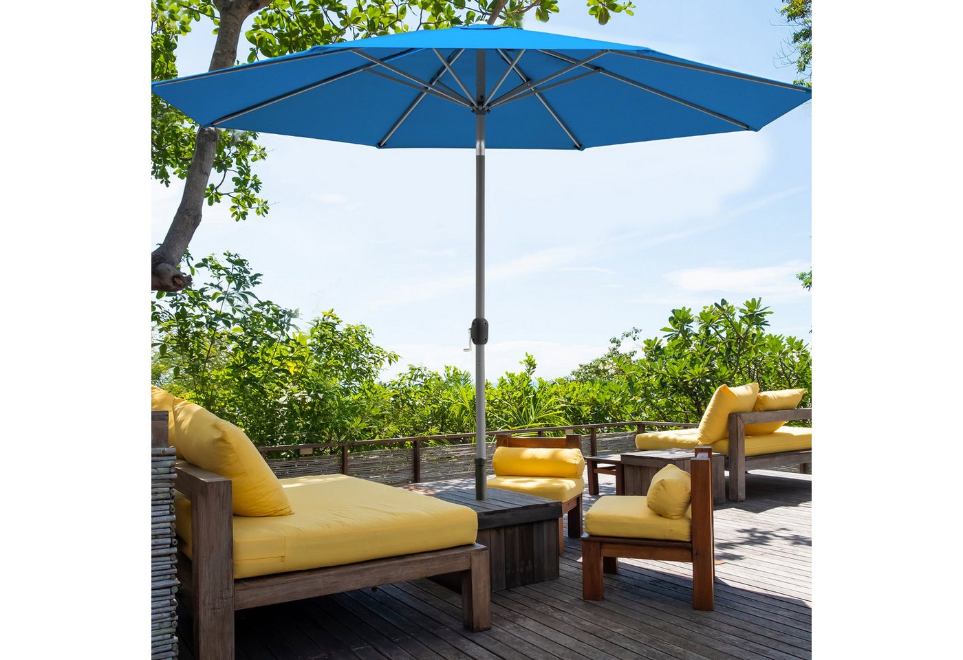 paramondo Sonnenschirm Sonnenschirm 3,5m rund blau Garten Kurbel UV-Schutz Gestell anthrazit, LxB: 350x350 cm, Knickbar & komfortable Kurbelbedienung