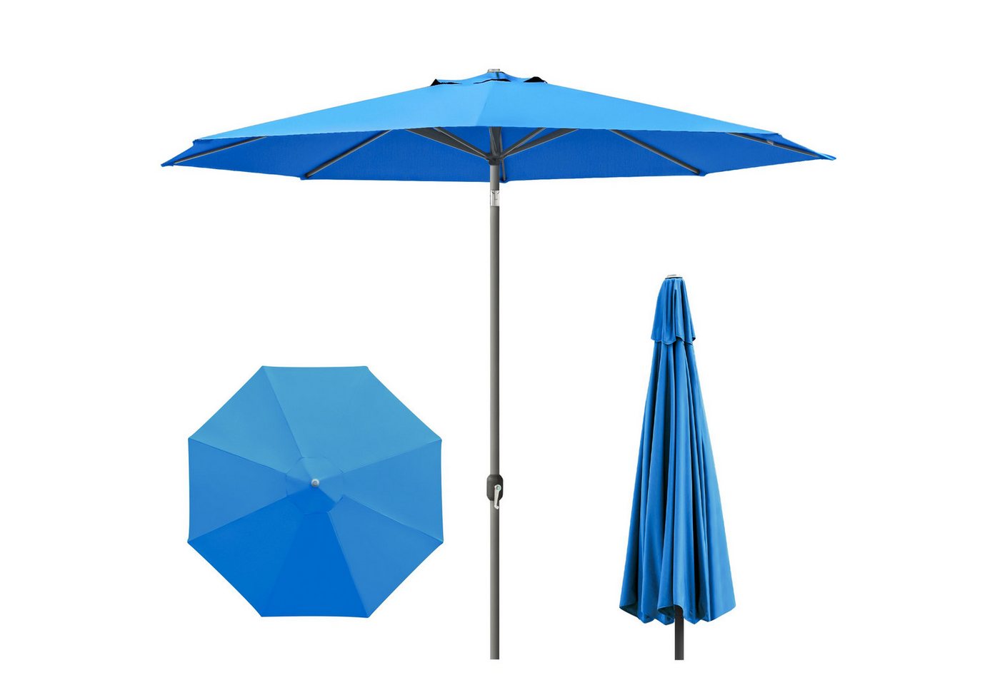 paramondo Sonnenschirm Sonnenschirm 3,5m rund blau Garten Kurbel UV-Schutz Gestell anthrazit, LxB: 350x350 cm, Knickbar & komfortable Kurbelbedienung Bild 3