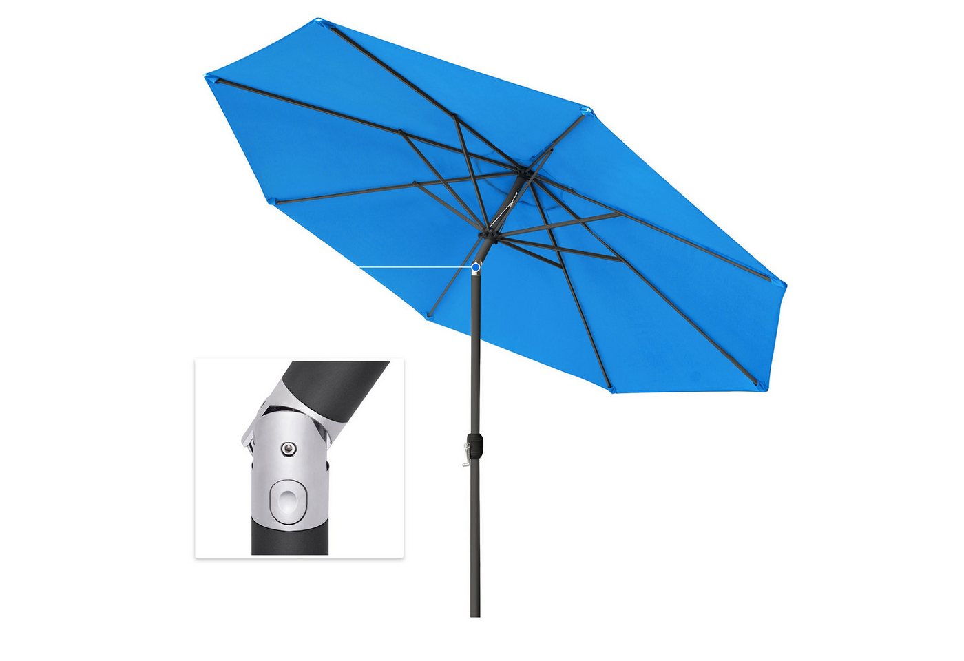 paramondo Sonnenschirm Sonnenschirm 3,5m rund blau Garten Kurbel UV-Schutz Gestell anthrazit, LxB: 350x350 cm, Knickbar & komfortable Kurbelbedienung Bild 5