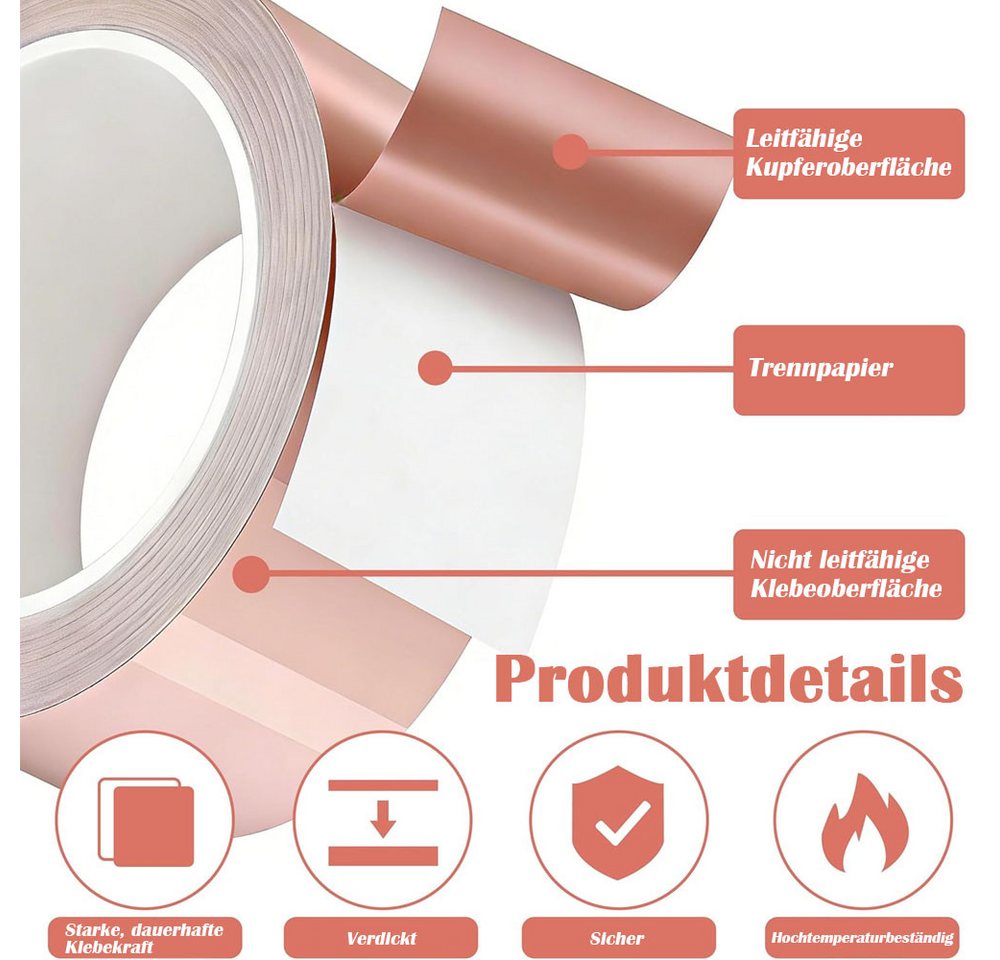 TUWENA Schneckenkante Kupferband Gegen Schnecken 50mm*20M, Selbstklebend EMI Abschirmband, Kupferband Doppelseitig Leitfähig Orte elektromagnetische Abschirmung