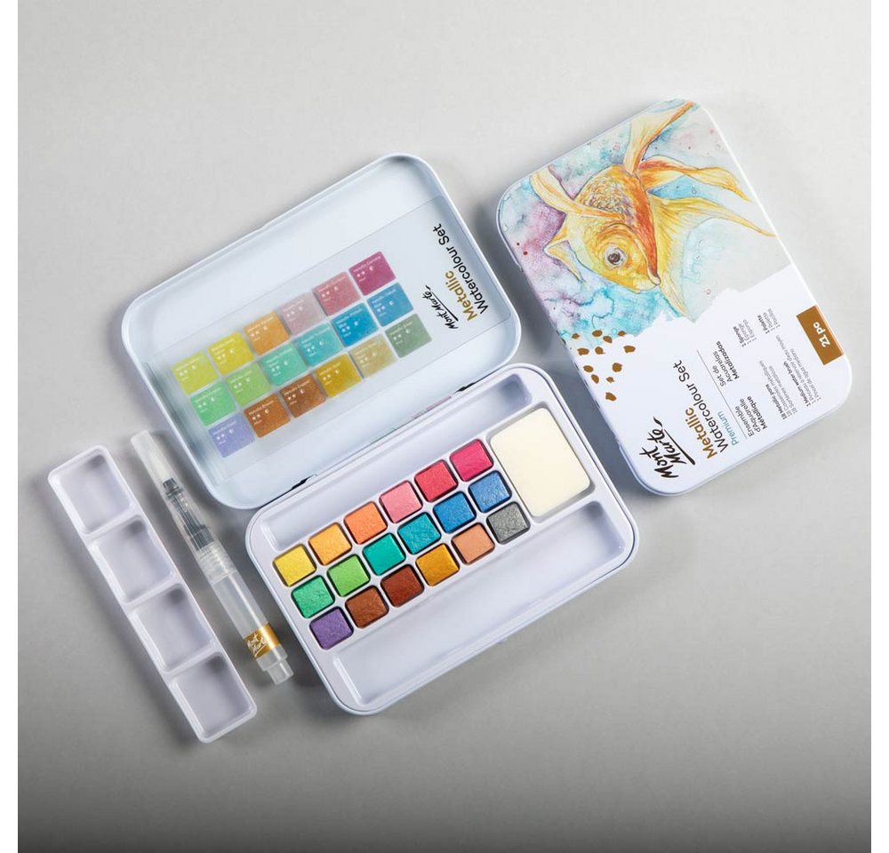 Mont Marte Aquarellfarbe Set 18 Metallic Farben – Extrem schimmernd auf hellem & dunklem Papier, Faszinierender Metallic-Glanz für Kunstwerke mit Tiefe und Ausdruck Bild 2