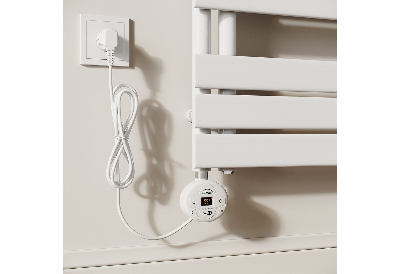 SONNI Elektro-Heizkörper Badheizkörper Handtuchtrockner Handtuchwärmer Weiß, Heizkörper badzimmer,SPCC,WiFi-Thermostat,Handtuchwärmer,Badheizkörper