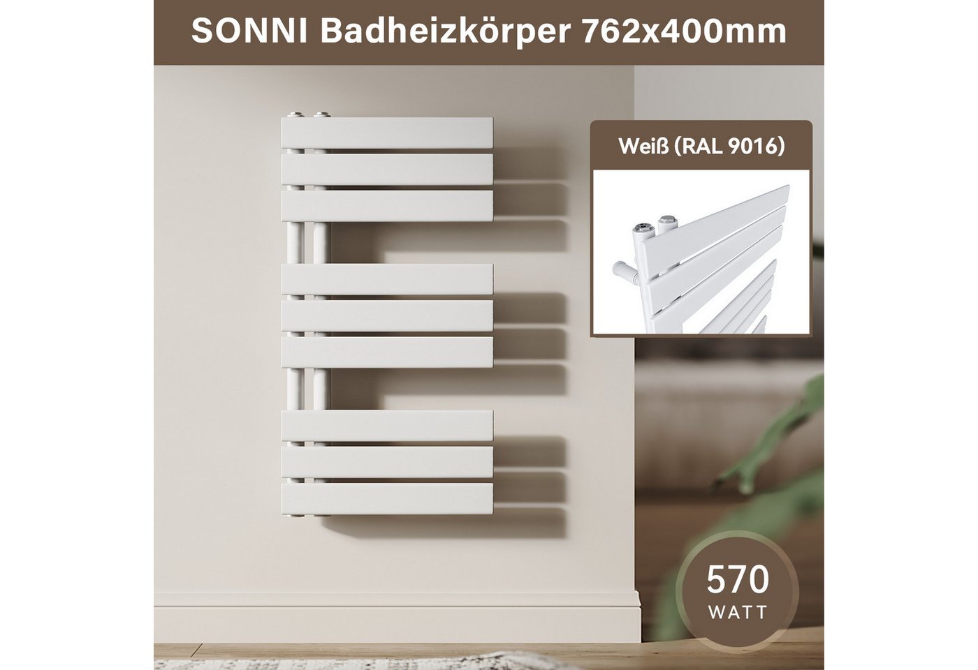 SONNI Elektro-Heizkörper Badheizkörper Handtuchtrockner Handtuchwärmer Weiß, Heizkörper badzimmer,SPCC,WiFi-Thermostat,Handtuchwärmer,Badheizkörper Bild 4