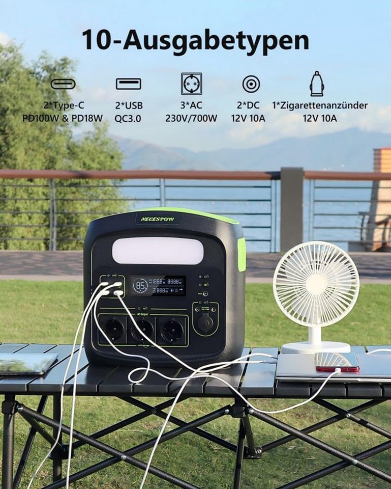 Rolipo Stromerzeuger Tragbare Powerstation, 483Wh Solargenerator 700W(1400W Spitze), 0,7 in kW, USV-Funktion Mobiler Stromspeicher für Camping, Wohnmobil & Reise Bild 4