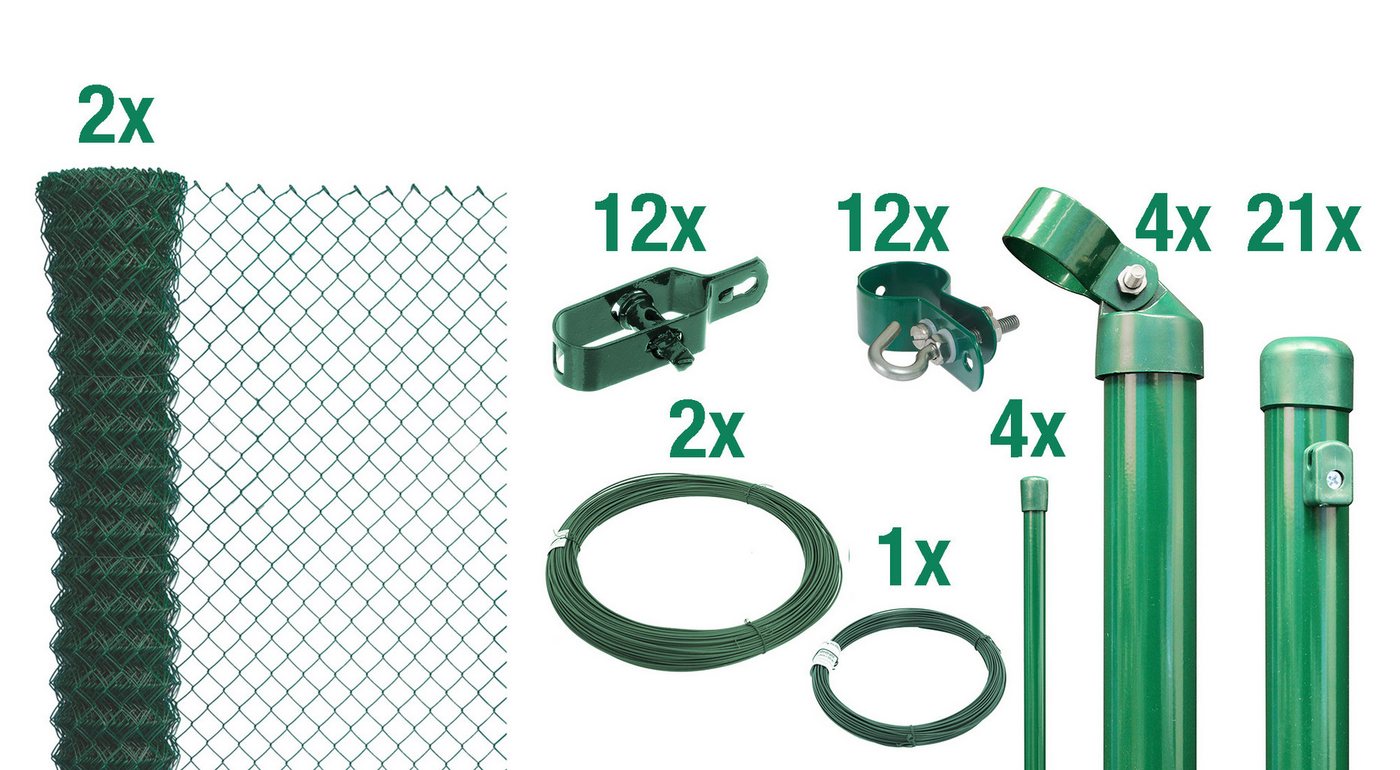 Alberts Zaun Alberts 634827 Maschendrahtzaun als Zaun-Komplettset, zum Einbetoniere, Maschendrahtzaun-Komplettset Drahtzaun, zum Einbetonieren, grün oder a