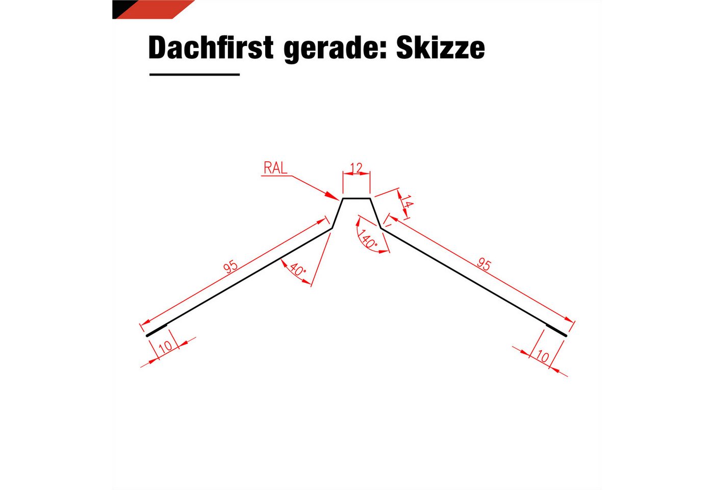 BRAVO Glattblech / Dachfirst gerade 1 m – Firstblech aus verzinktem Stahl 0,5 mm, ideal für Gartenhaus, Carport, Garage und Schuppen Bild 2