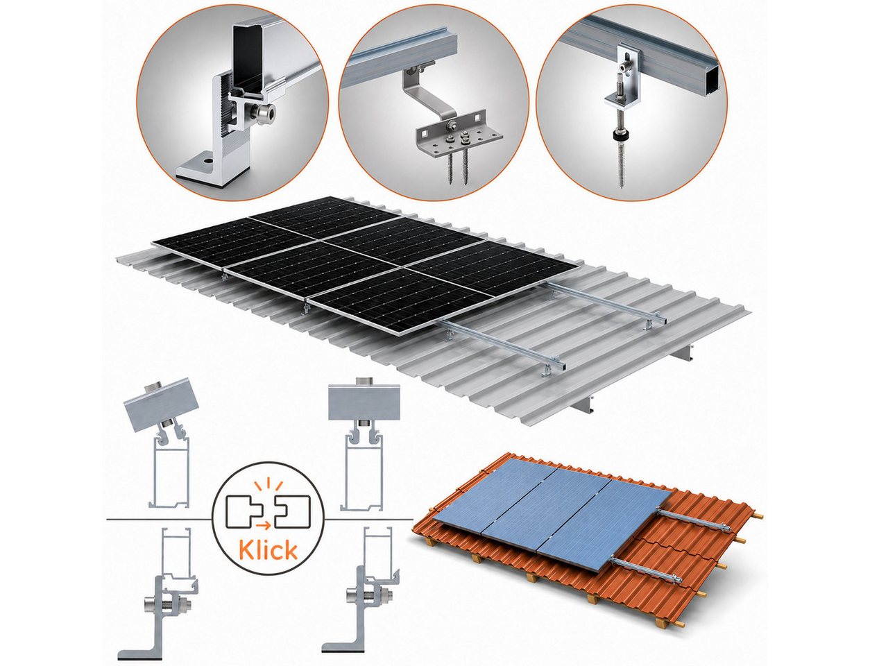 TZIpower Solarmodul-Halterung Solarpanel Halterung Klick-System Wellblechdach Ziegeldach PV Solar, (Easy Klick - System) Bild 2