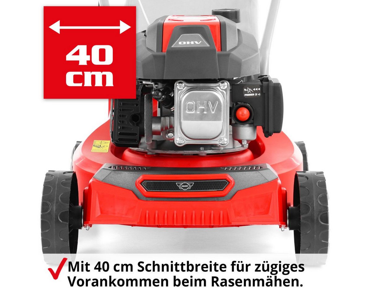 Hecht Benzinrasenmäher 5408 mit 45 l Fangkorb & 4-Takt OHV-Motor bis 700 m², 40 cm Schnittbreite, kompakt & leicht, ideal für kleine Gärten