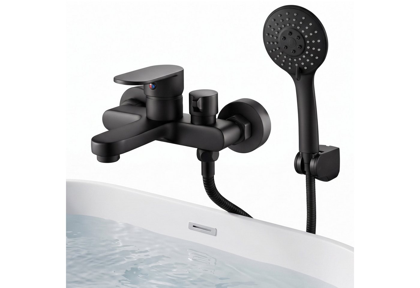 AKKEE Brausegarnitur Badewannenarmatur Mischbatterie Badewanne mit Brause Wannenarmatur, Wannenarmatur Schwarz Matt 3 Funktionen, Duscharmatur Set 150mm Bild 5