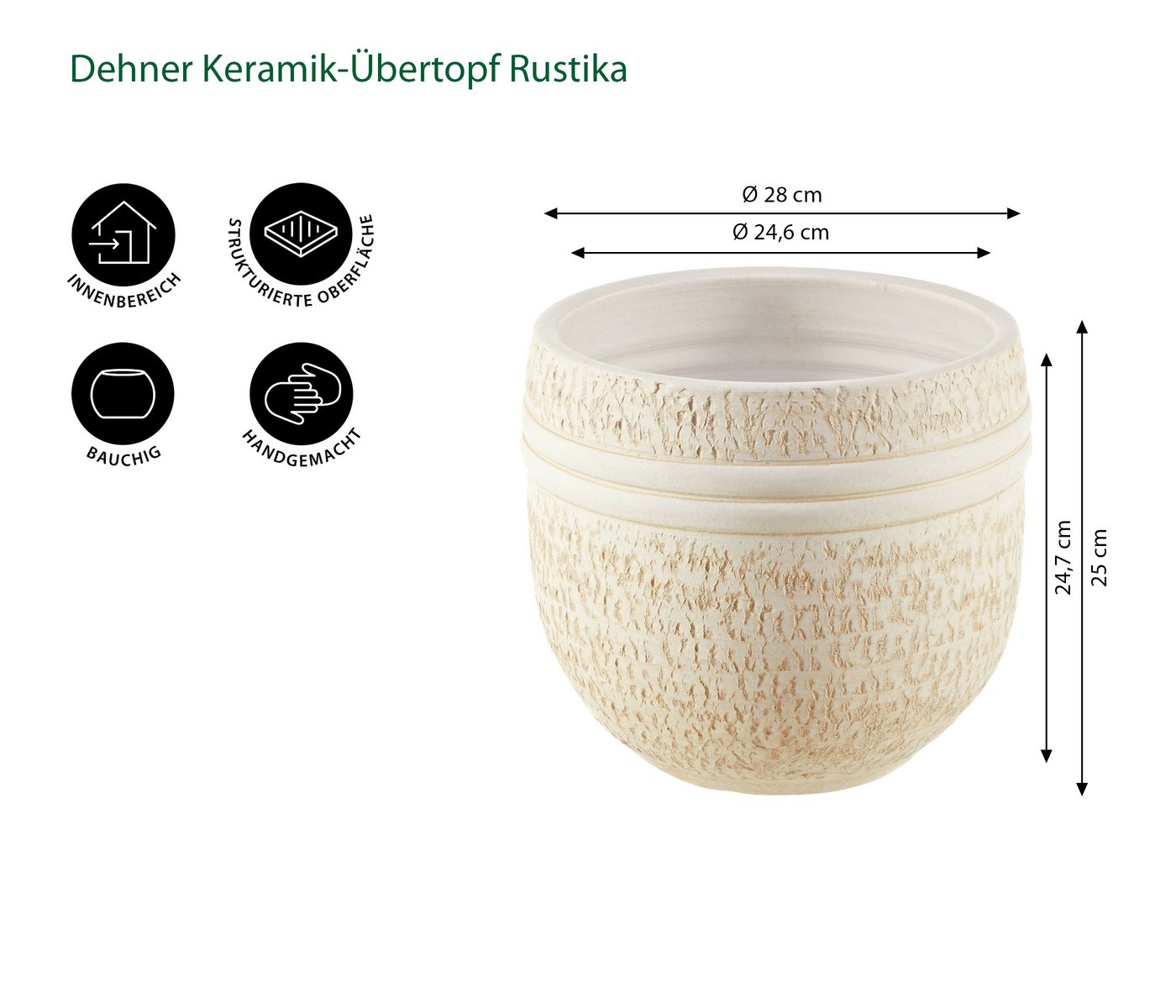 Dehner Übertopf Rustika Keramiktopf, rund, beige Bild 4