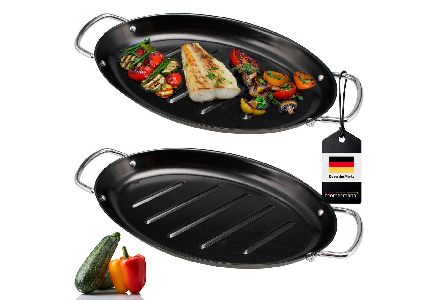 bremermann Grillplatte Fisch-Grillpfanne 2er Set oval, Grillplatte antihaftbeschichtet (2-St) Bild 2