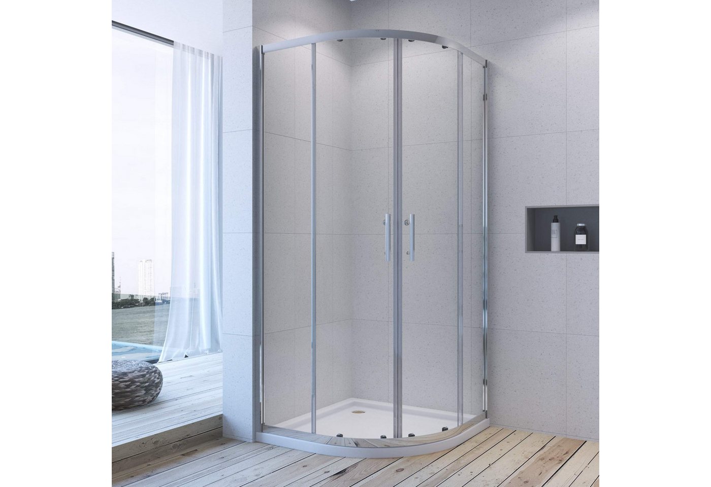 AQUABATOS Runddusche Duschkabine Viertelkreis 80x80cm Runddusche Halbrund Dusche, Einscheiben-Sicherheitsglas (ESG) Bild 2