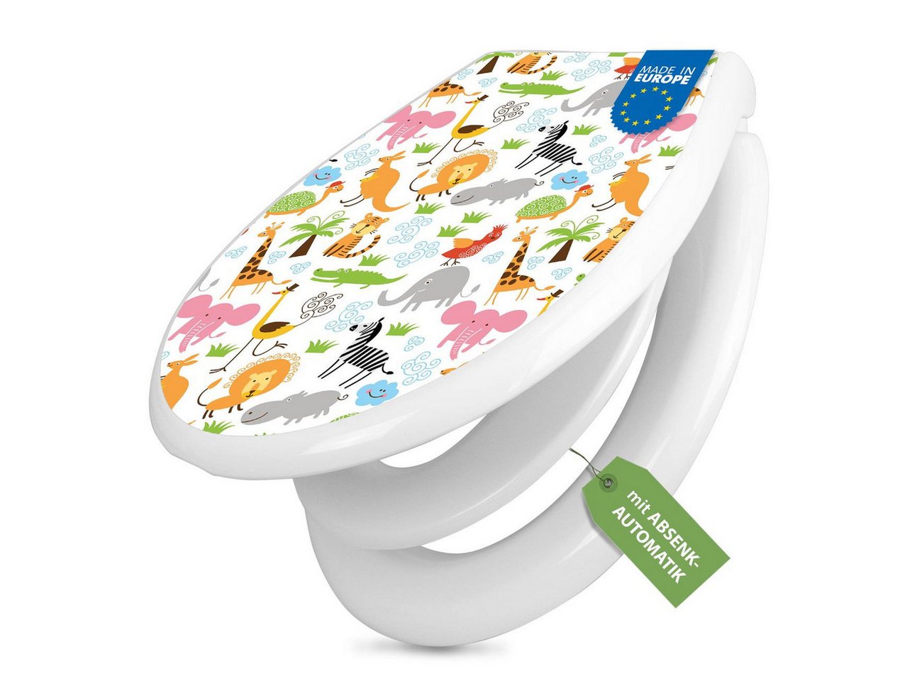 banjado WC-Sitz mit Kindersitz Motiv Fröhliche Tiere (mit Kindersitz, integrierte Scharniere), 44,9 x 37,1 x 5 cm Bild 5