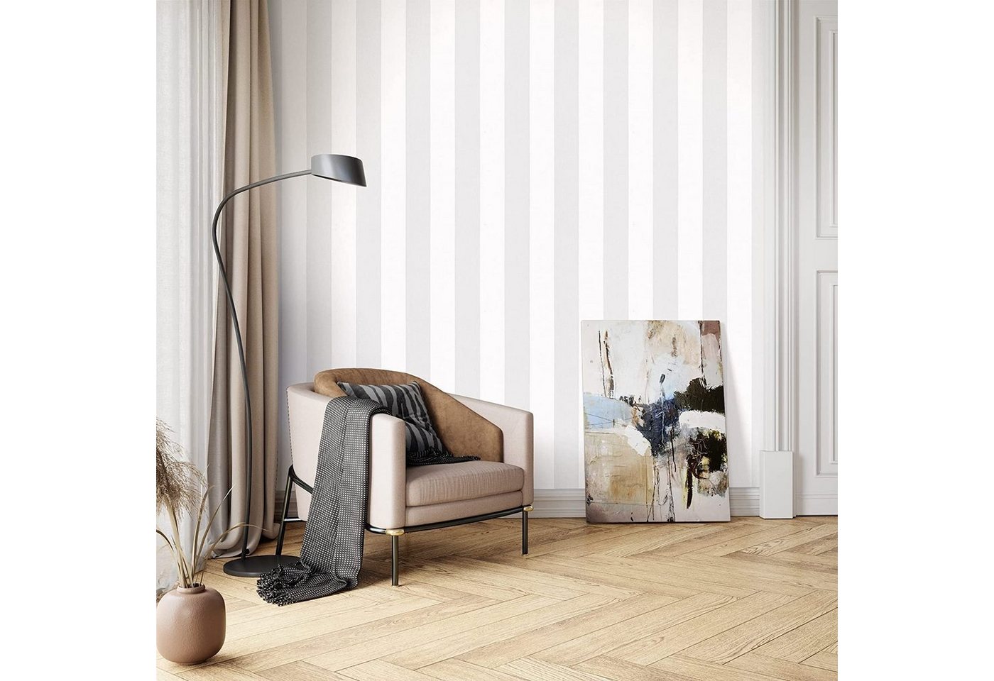 Newroom Vliestapete Franja Grey Tapete Streifentapete Streifen,Linien, Grau Tapete Landhaus Streifen - Streifentapete Weiß Modern Linien für Wohnzimmer Schlafzimmer Flur, modern