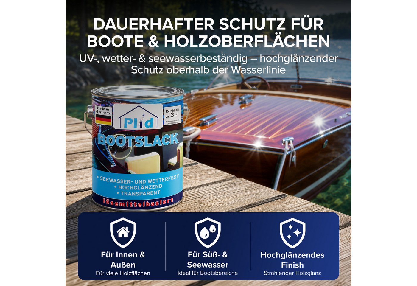 plid Klarlack Premium Bootslack Klarlack Parkettlack Holzlack Anstreichset, Schnelltrocknend Bild 3