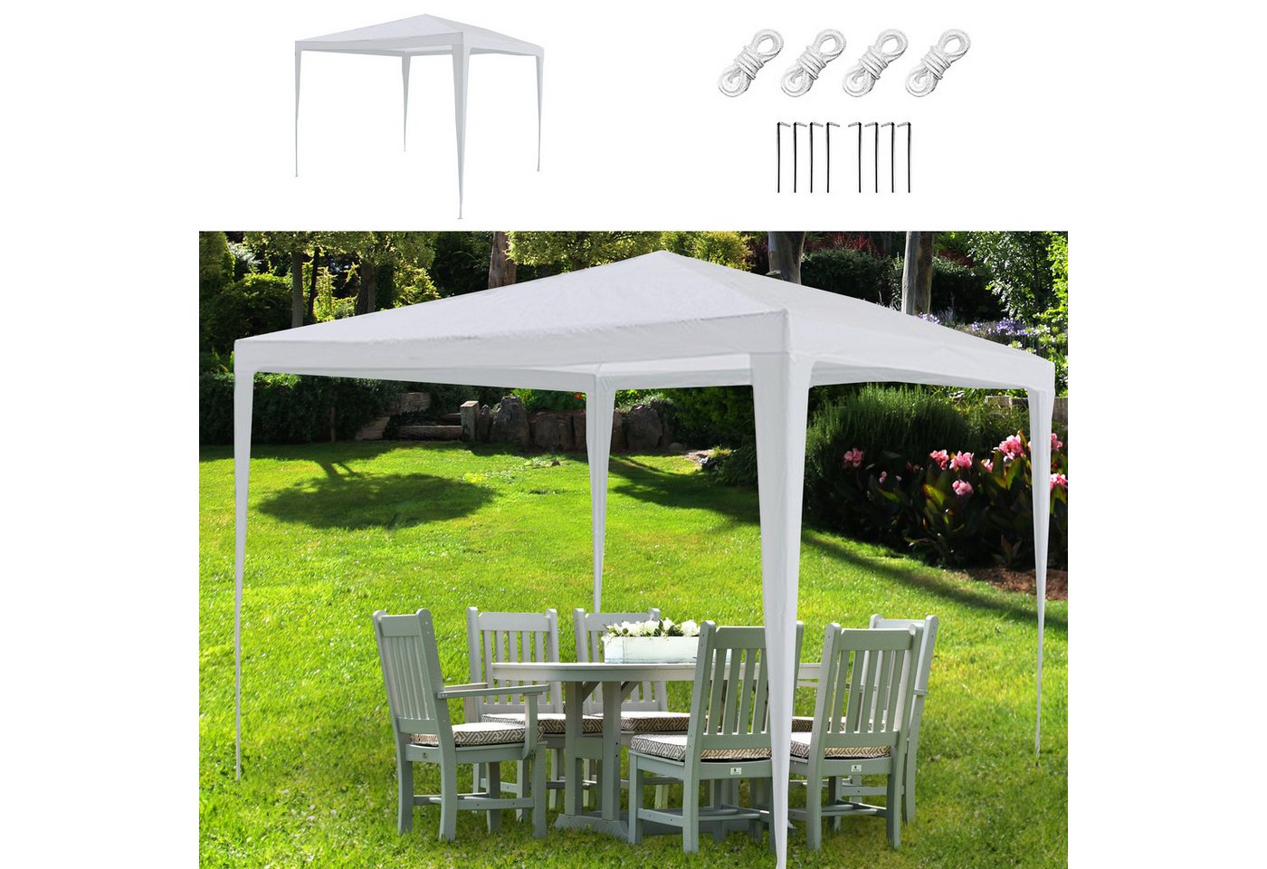 CEPEWA Partyzelt Pavillon Partyzelt 3x2,6x3m weiß PE Plane 90g/m² 4 Seile 8 Heringe Bild 4