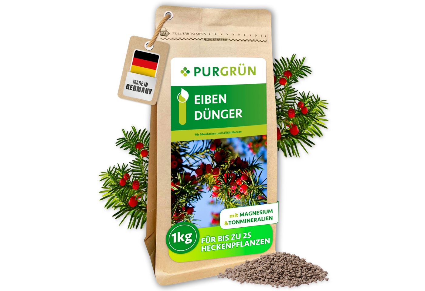 Purgrün Gartendünger Eibendünger, NPK 5+4+6, Magnesium für grüne Nadeln, 1 kg, Granulat, 1-St., 1 kg Bild 2
