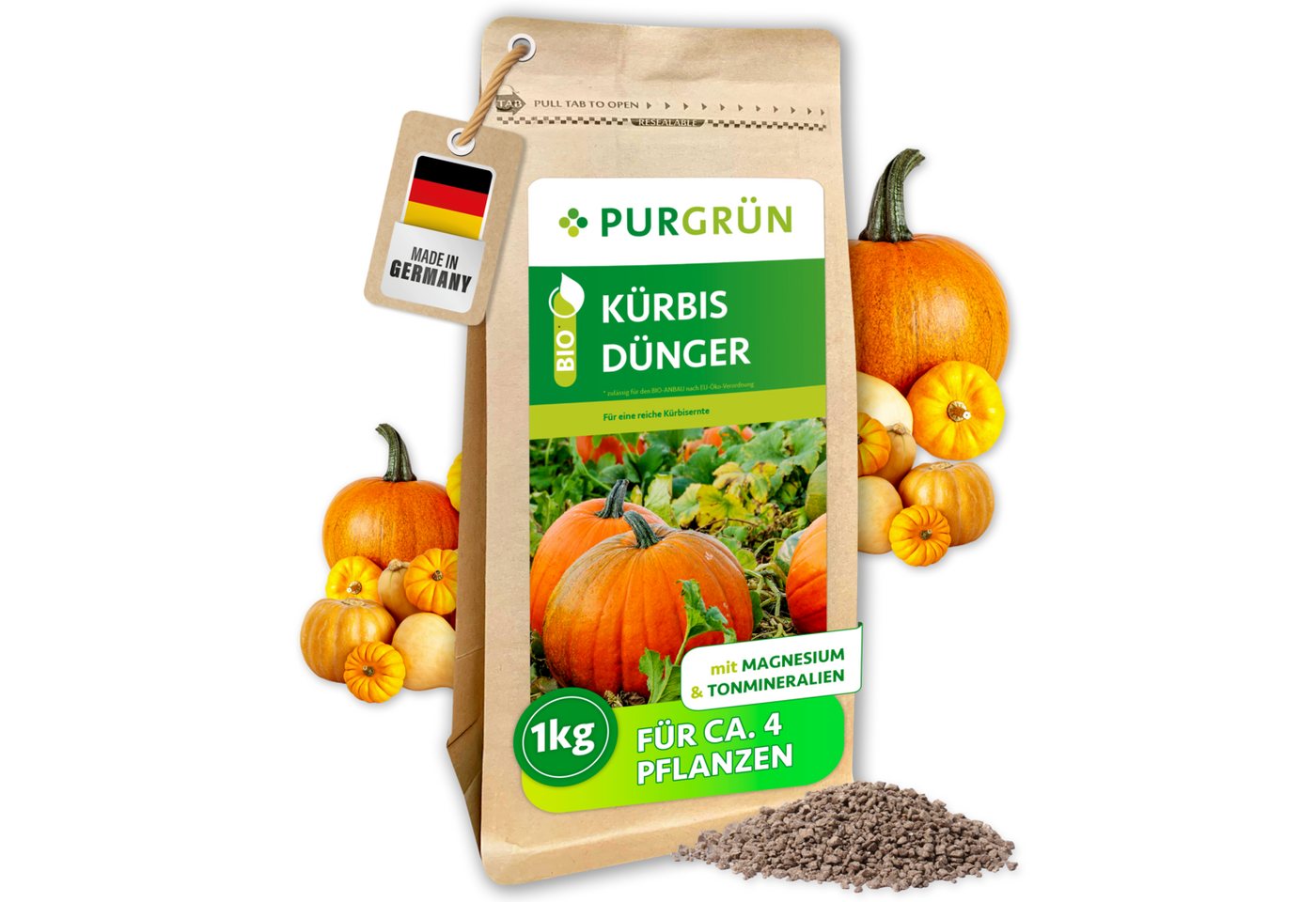 Purgrün Gemüsedünger Bio Kürbis Dünger, NPK 6+3+8, Magnesium, 1 kg, Granulat, 1-St., 1 kg